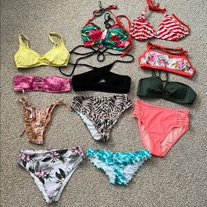 Colorful Bikini Set Collection Seven Tops and Five Bottoms Size Medium